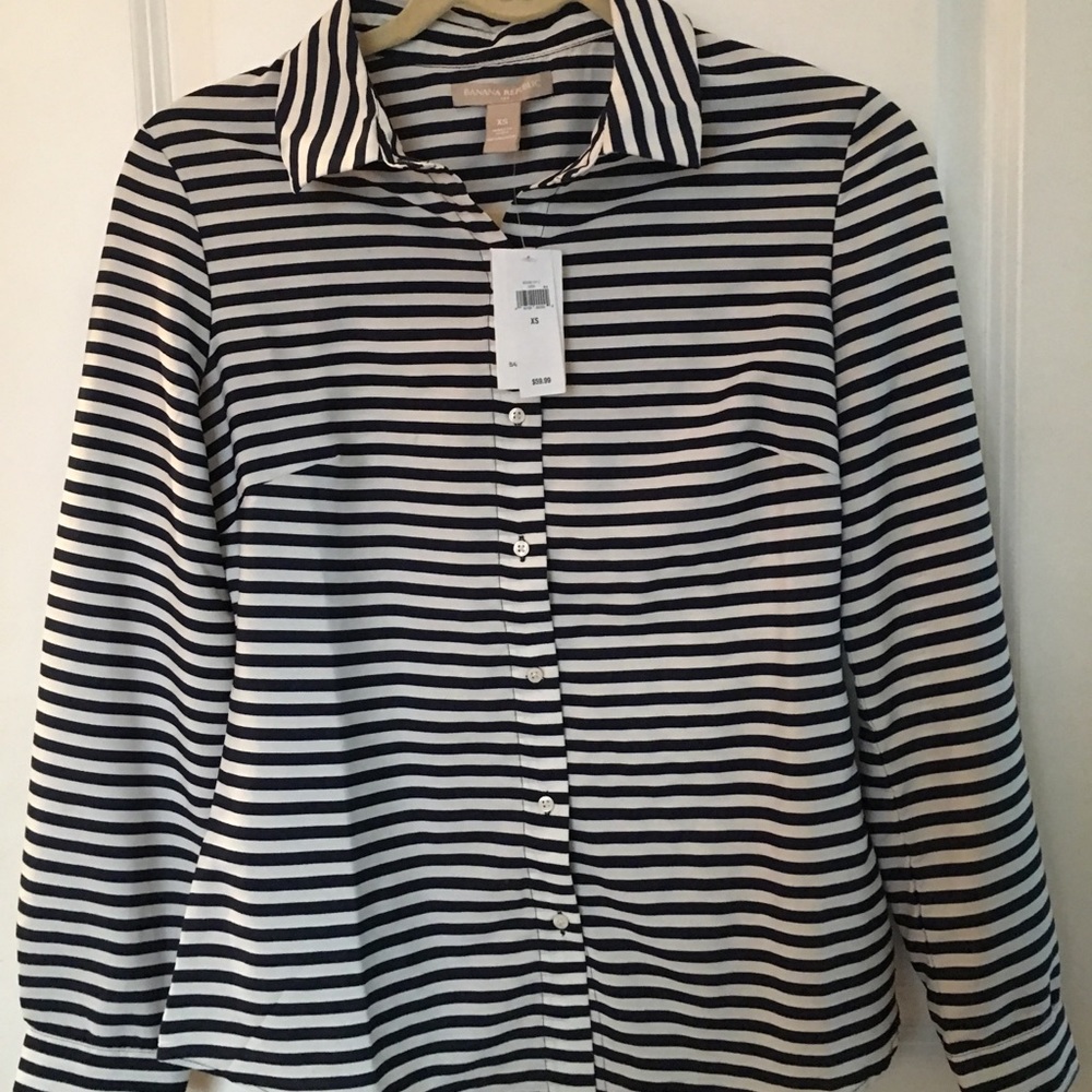 Banana Republic Navy and white striped shirt